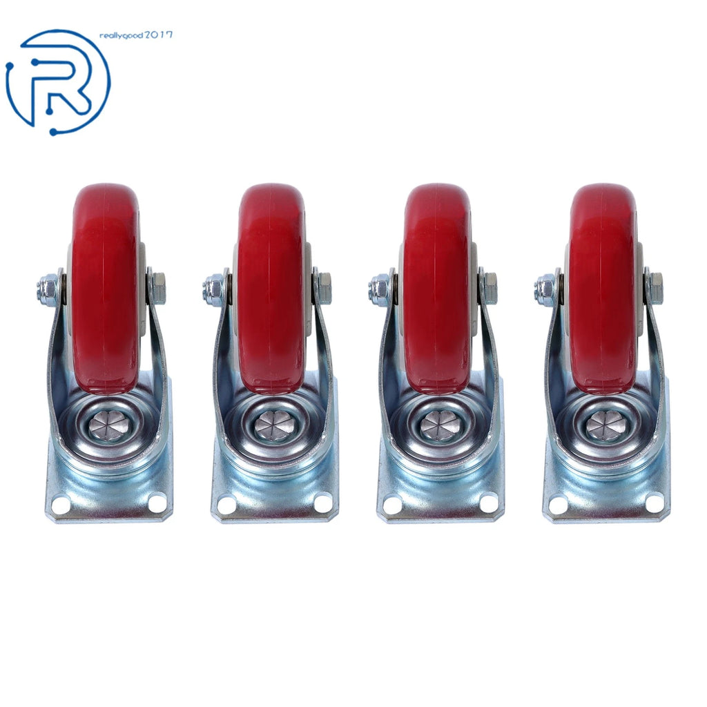 Set of 4 Heavy Duty 4" Swivel Caster Wheels with Plate - Red