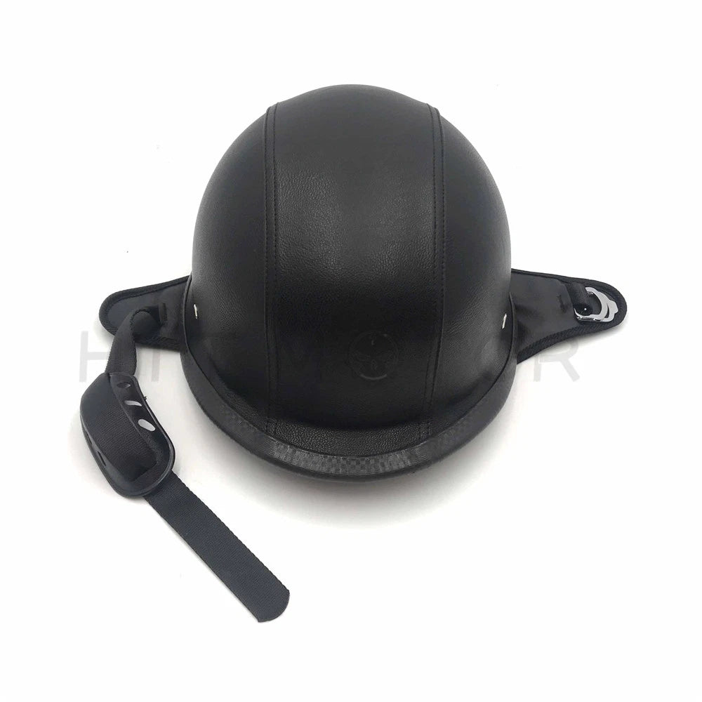 Black Leather Half Face Helmet for Motorcycle (Size L)