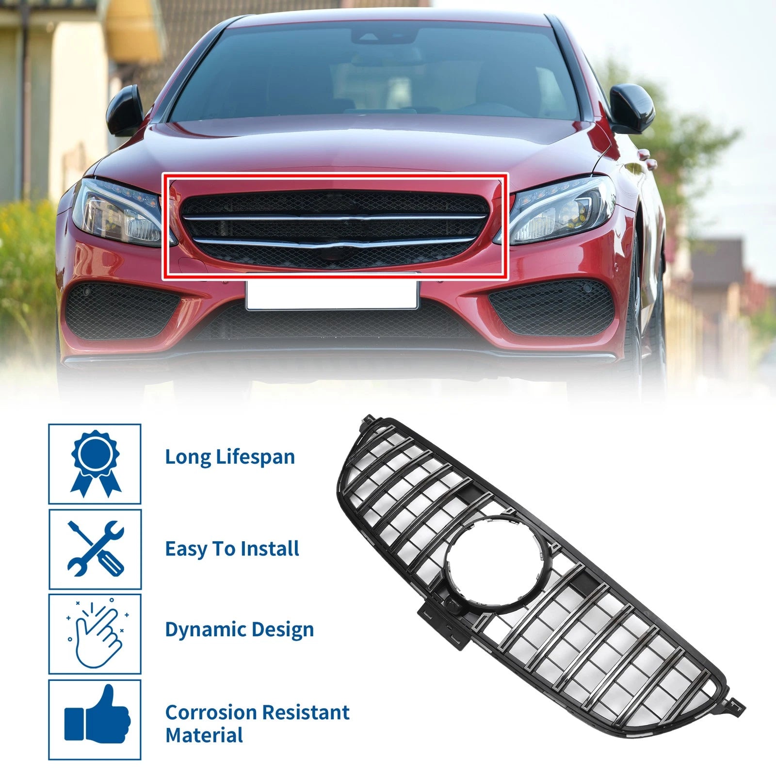 Front Upper Bumper Grille for Mercedes-Benz GLE (2015–2019) Chrome