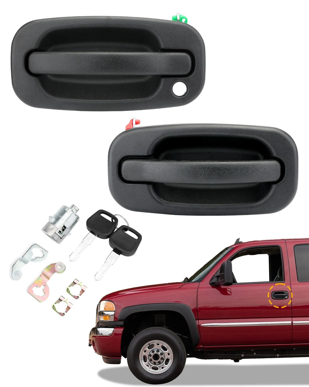 Exterior Door Handles Set with Lock Cylinder & Keys for Chevy GMC Cadillac (1999–2007)