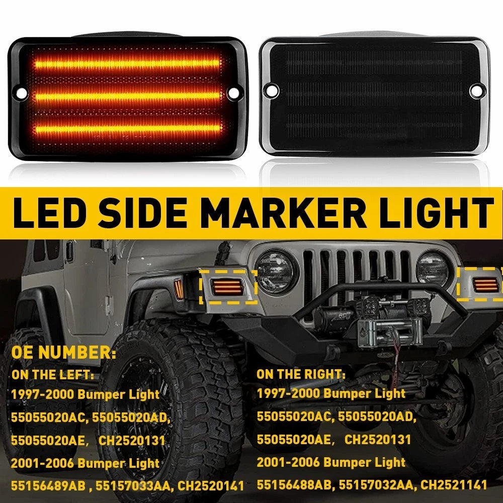 Smoked Amber LED Front Bumper DRL Signal Lights for Jeep Wrangler TJ (1997–2006)