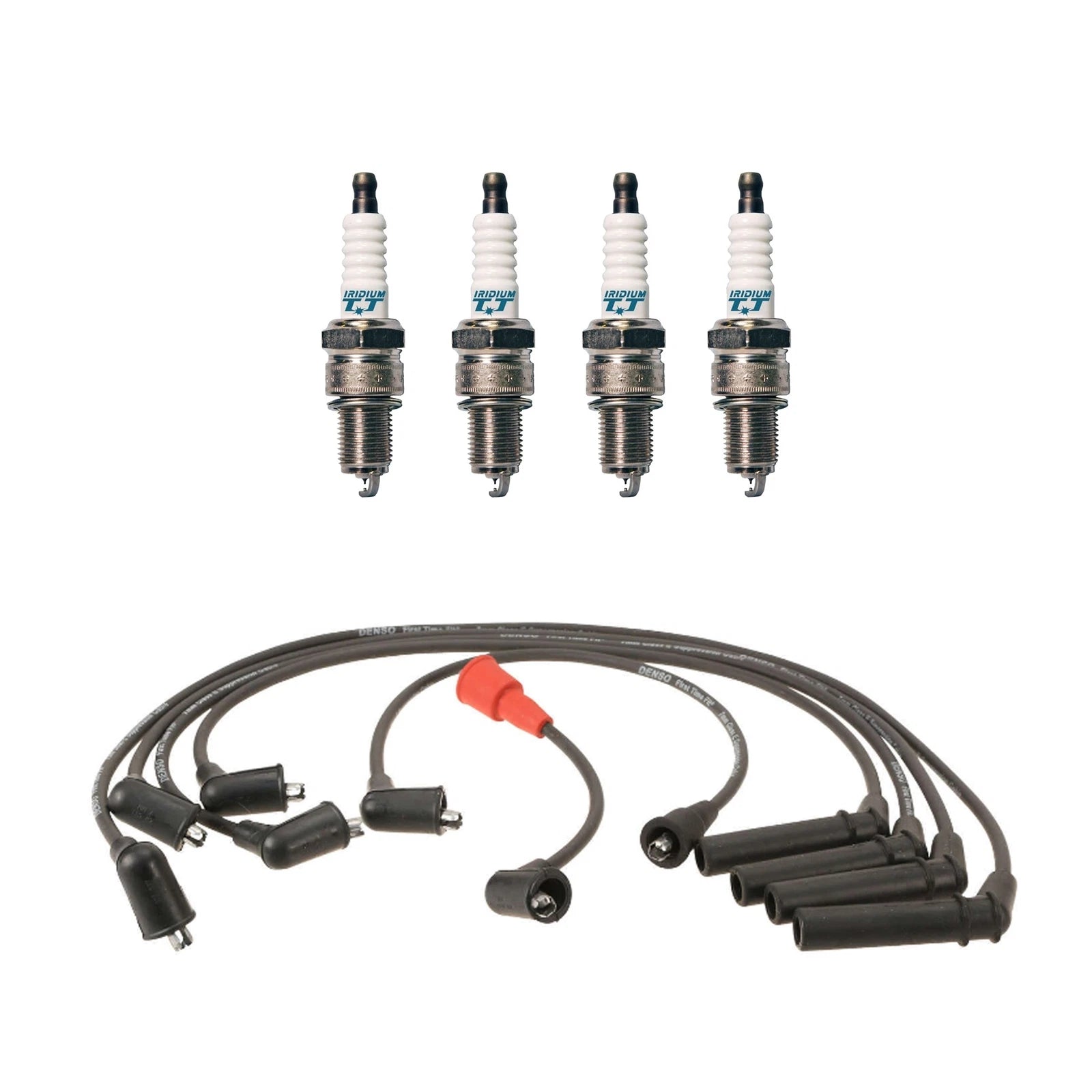 Denso 7mm Wire Set & 4 Iridium TT Spark Plugs for Dodge Eagle Plymouth L4 (0.04)