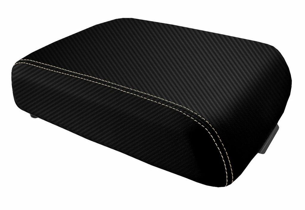Console Lid Bucket Seat Cover for Ford F250 (1999–2010) Carbon Fiber Beige Stitch