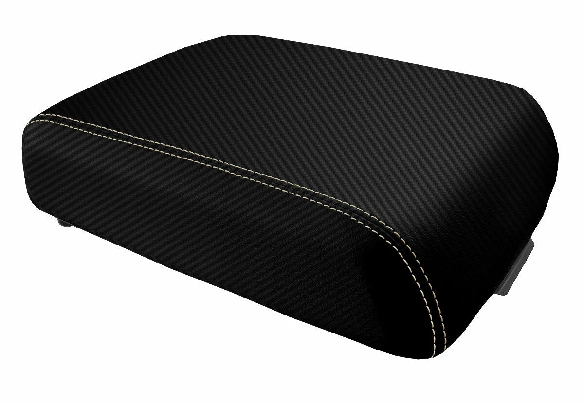 Console Lid Bucket Seat Cover for Ford F250 (1999–2010) Carbon Fiber Beige Stitch