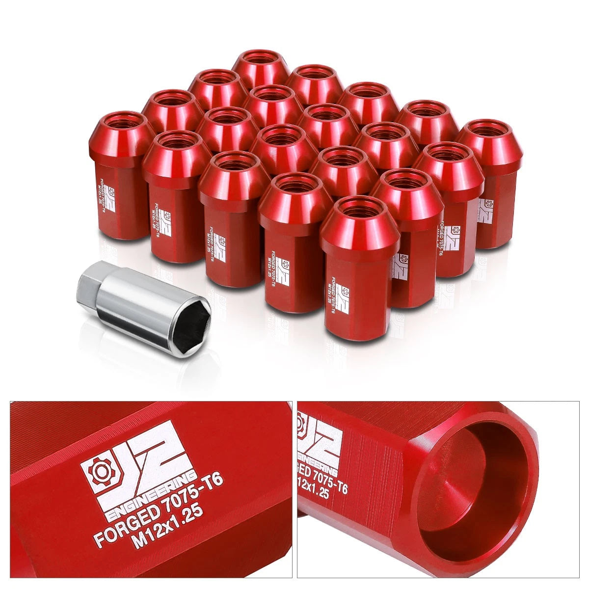 20Pcs M12x1.25 Closed End Acorn Lug Nuts 42mm Red for Universal Fit