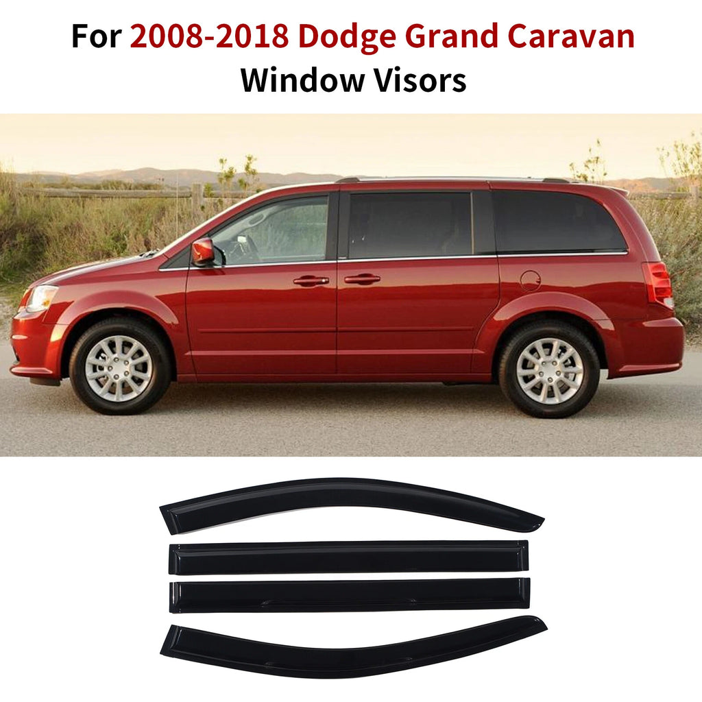 Set of 4 Window Visors for Chrysler Town & Country (2008–2016) & Dodge Grand Caravan (2008–2018)