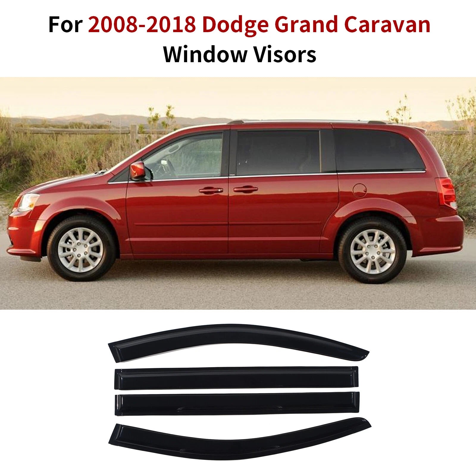 Set of 4 Window Visors for Chrysler Town & Country (2008–2016) & Dodge Grand Caravan (2008–2018)