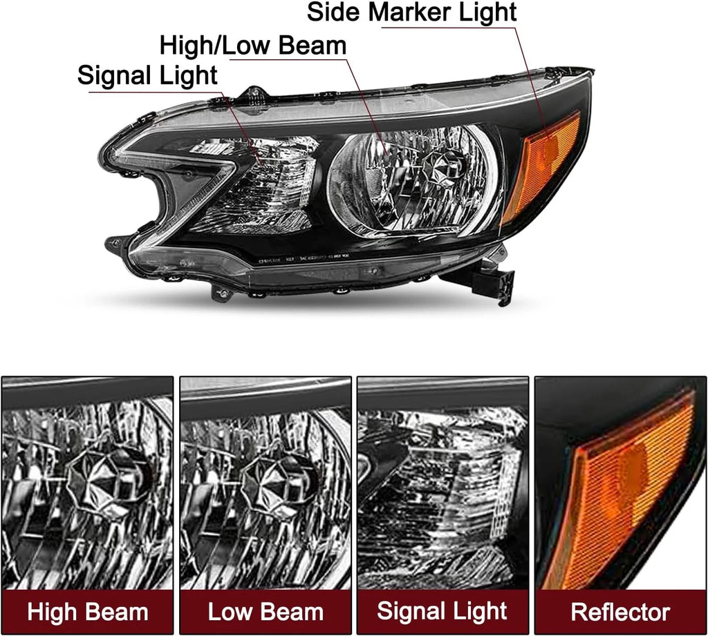 Left Driver Side Halogen Headlight for Honda CR-V (2012–2014)