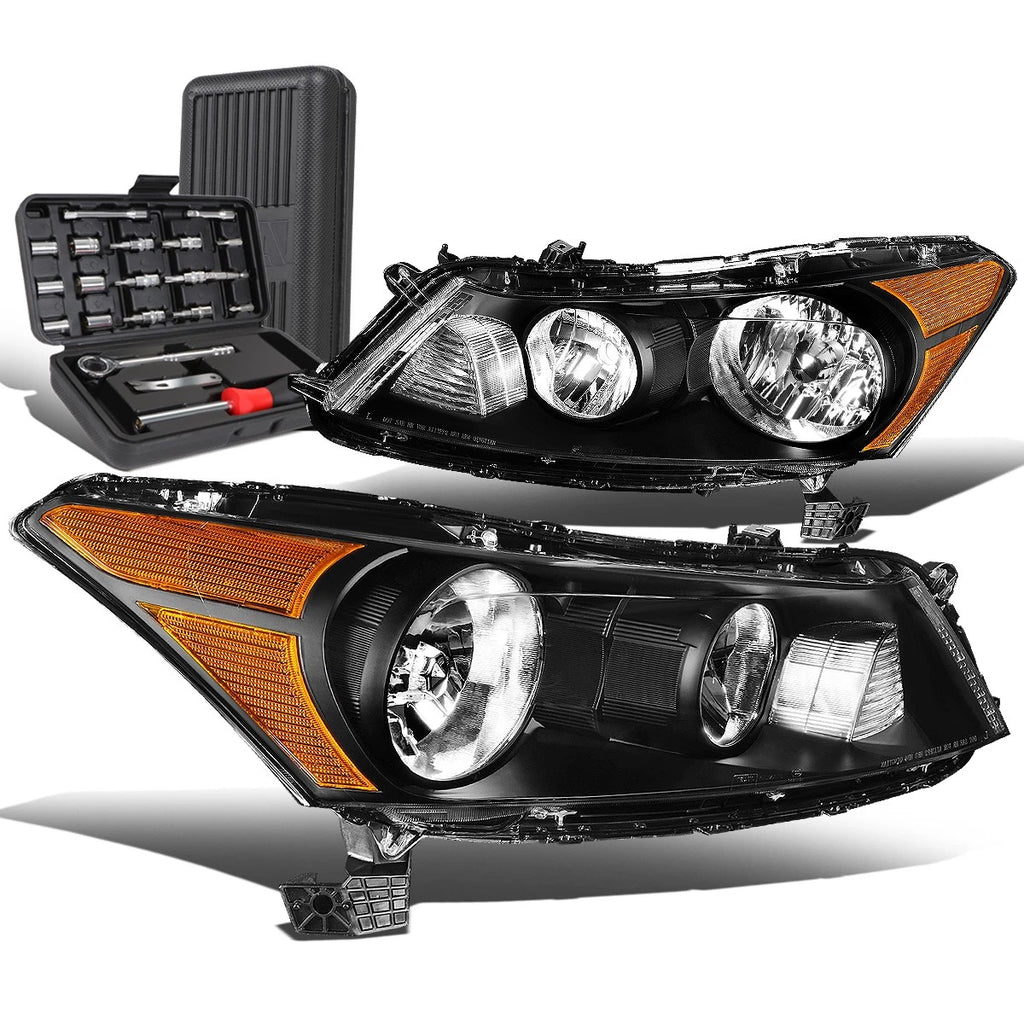 Pair of Side Headlight Lamps for Honda Accord Sedan (2008–2012) - Black/Amber