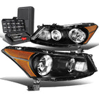 Pair of Side Headlight Lamps for Honda Accord Sedan (2008–2012) - Black/Amber