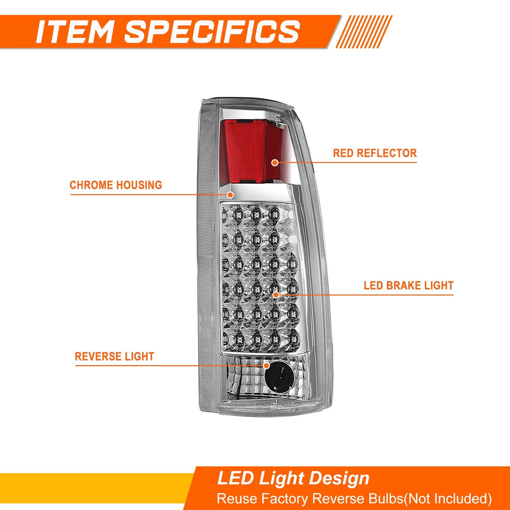 Pair of Full LED Tail Lights for Chevy C/K Pickup (1992–1999) Chrome