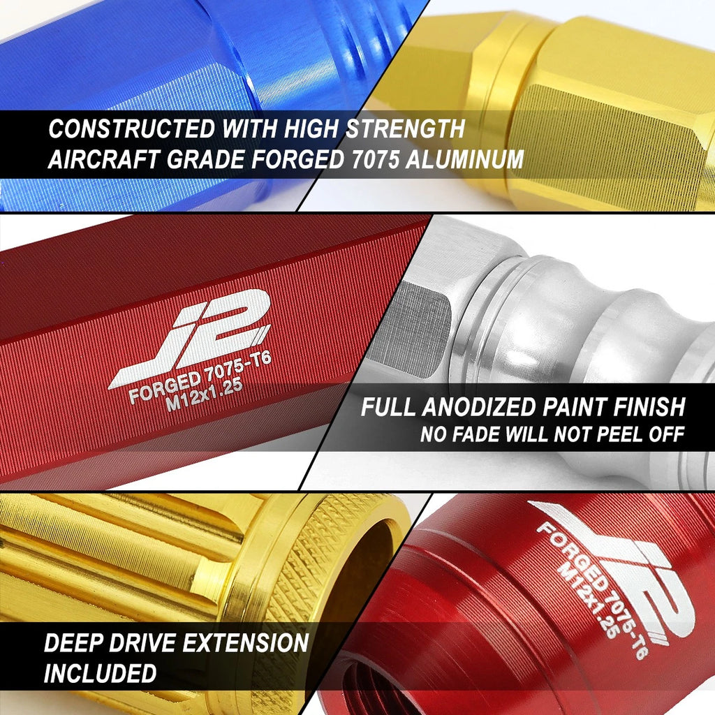 20Pcs Open-End Lug Nut Set M12x1.25 for J2 (7075 Aluminum, Red)