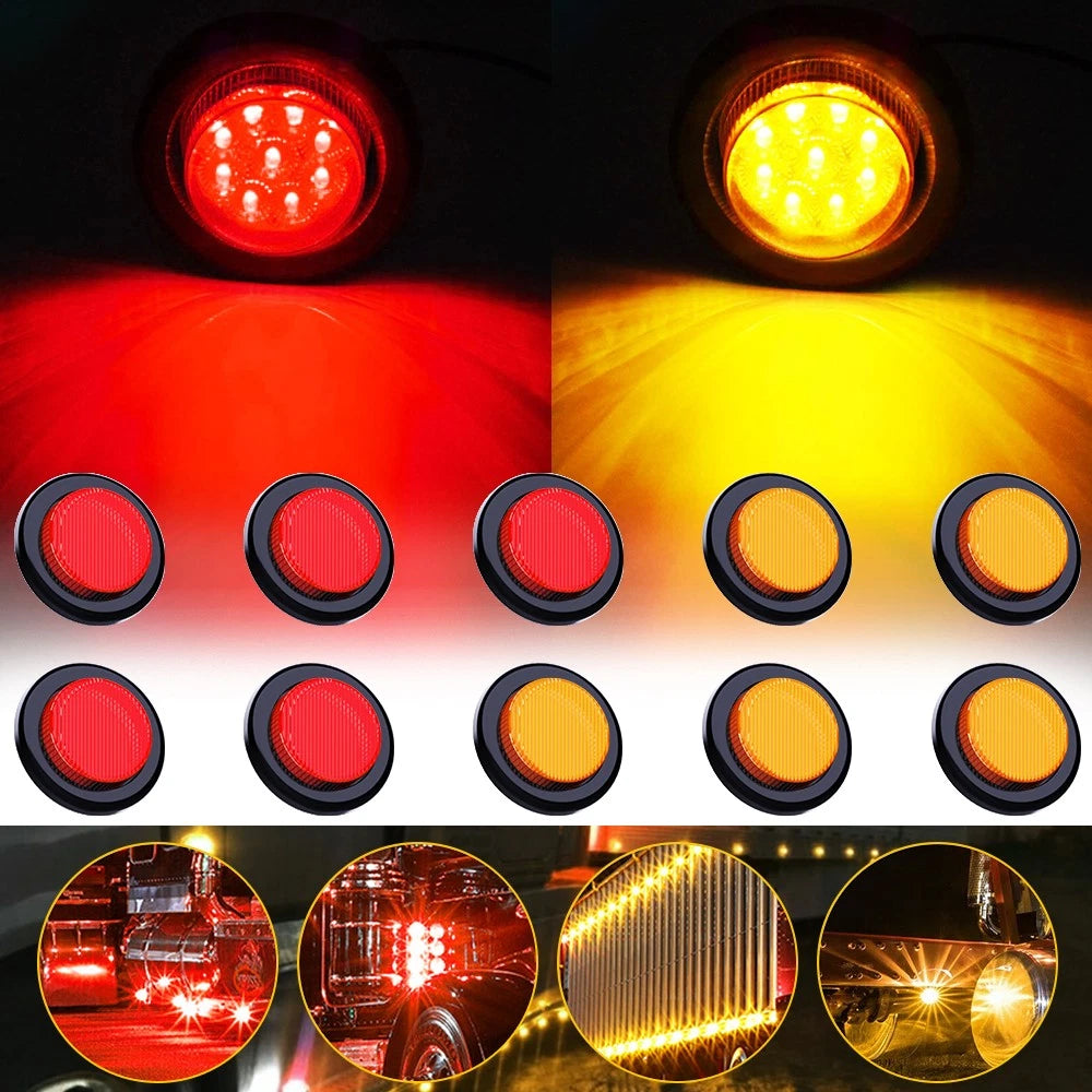 10X Red Amber LED Round Tail Side Marker Light for Peterbilt Trailer