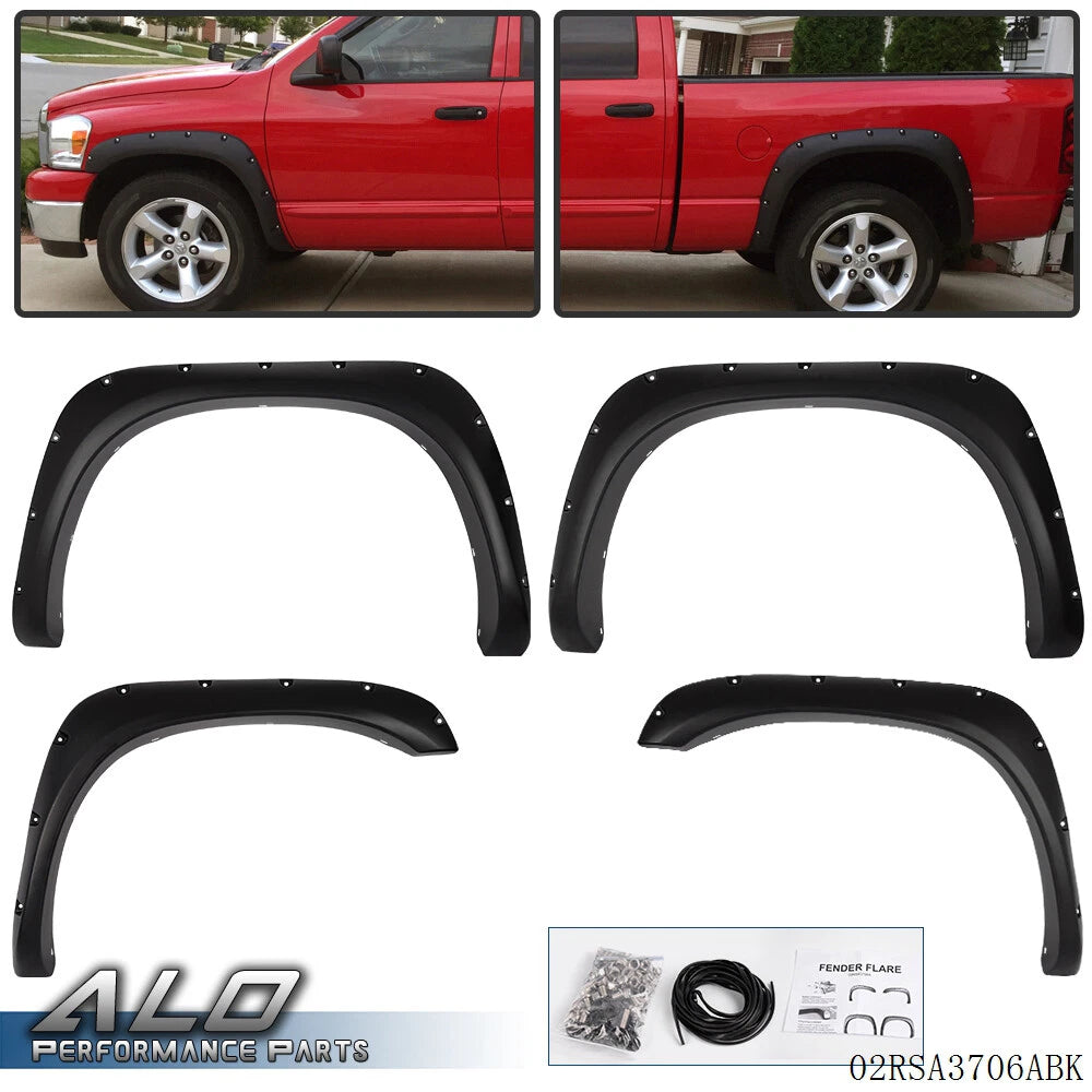 Set of 4 Fender Flares for Ram 1500 2500 3500 (2002–2008) Pocket Rivet Style