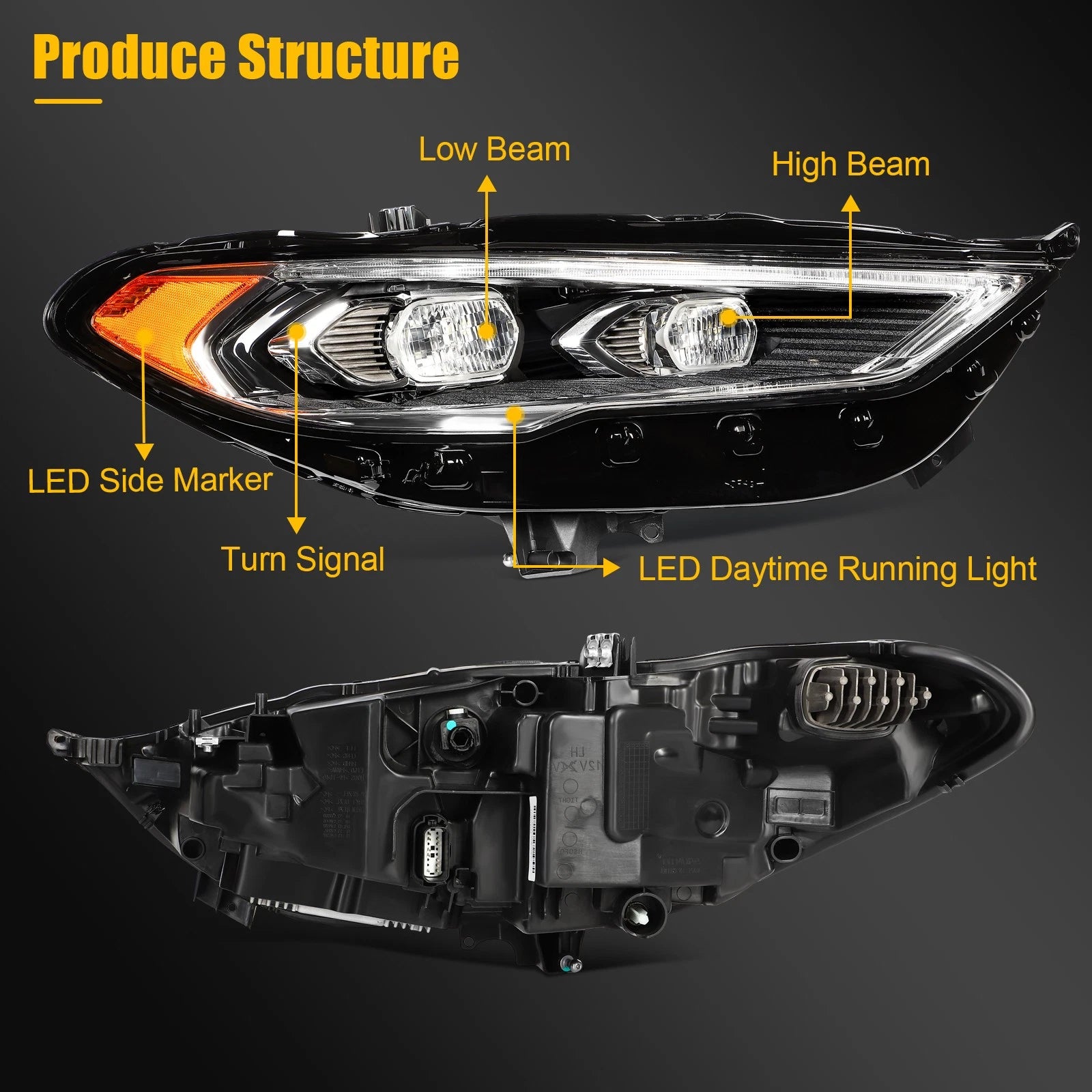 Full LED Headlight w/Projector for Ford Fusion (2017–2020)