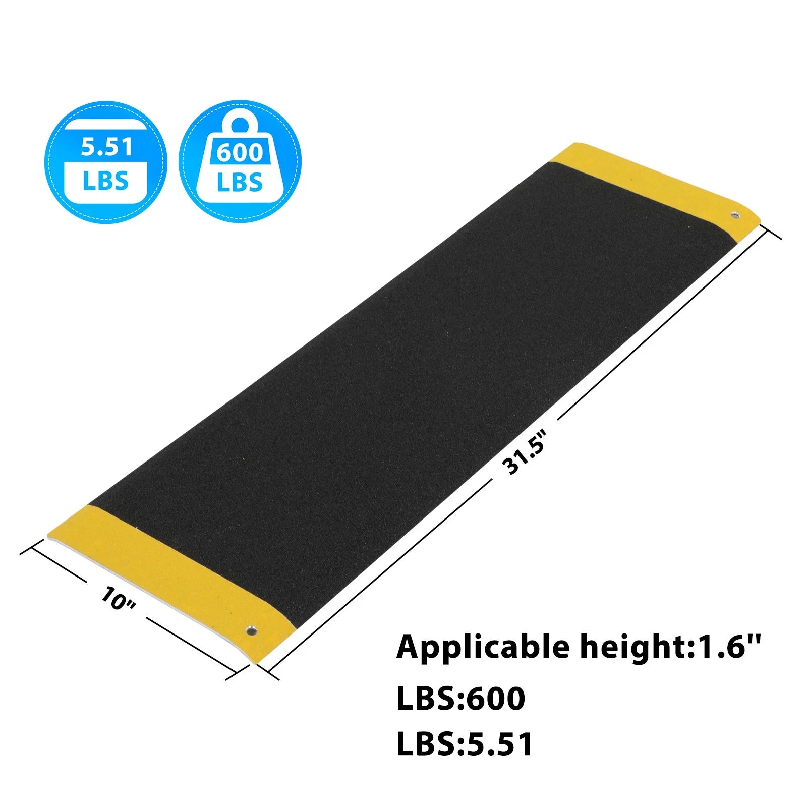 Aluminum Threshold Ramp 10L x 31.5IN - 600lbs Load Capacity Anti-Slip