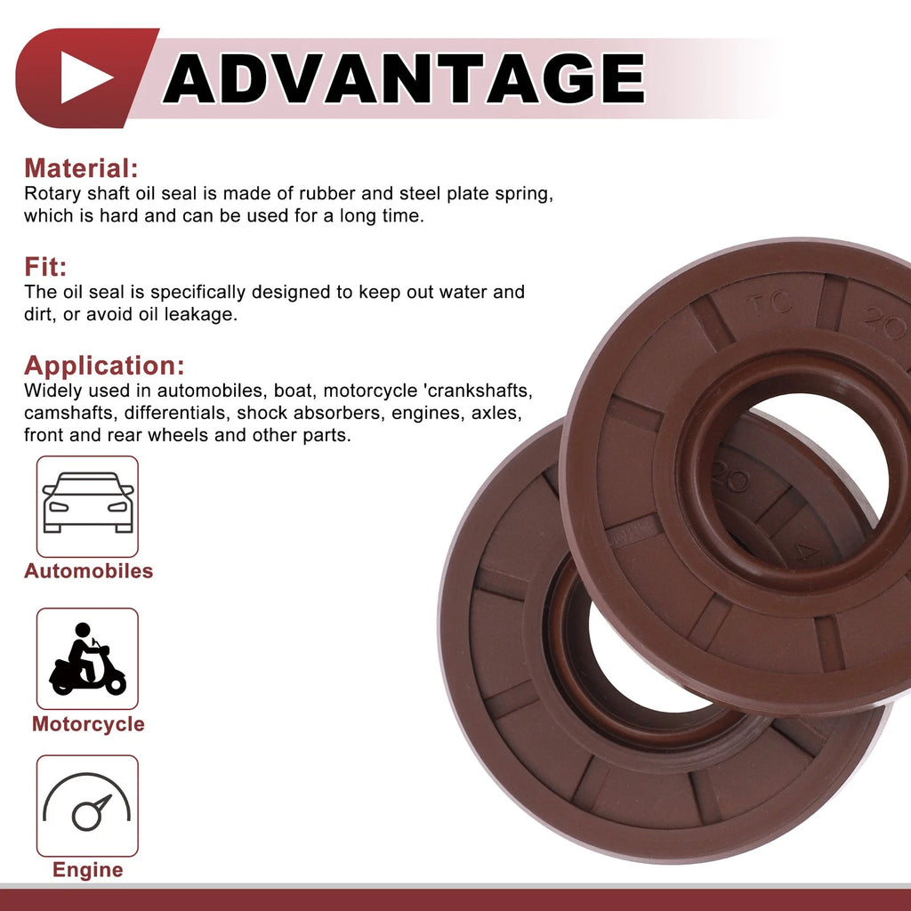 Set of 2 Oil Seal Rotary Shaft Seal FKM Rubber 20x47x8mm for Various Models