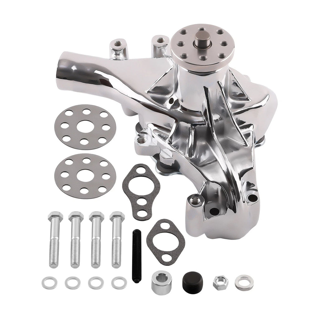 Chrome Water Pump for Chevrolet Small Block 283 305 350 (1969–1987) W/ Gasket Kit