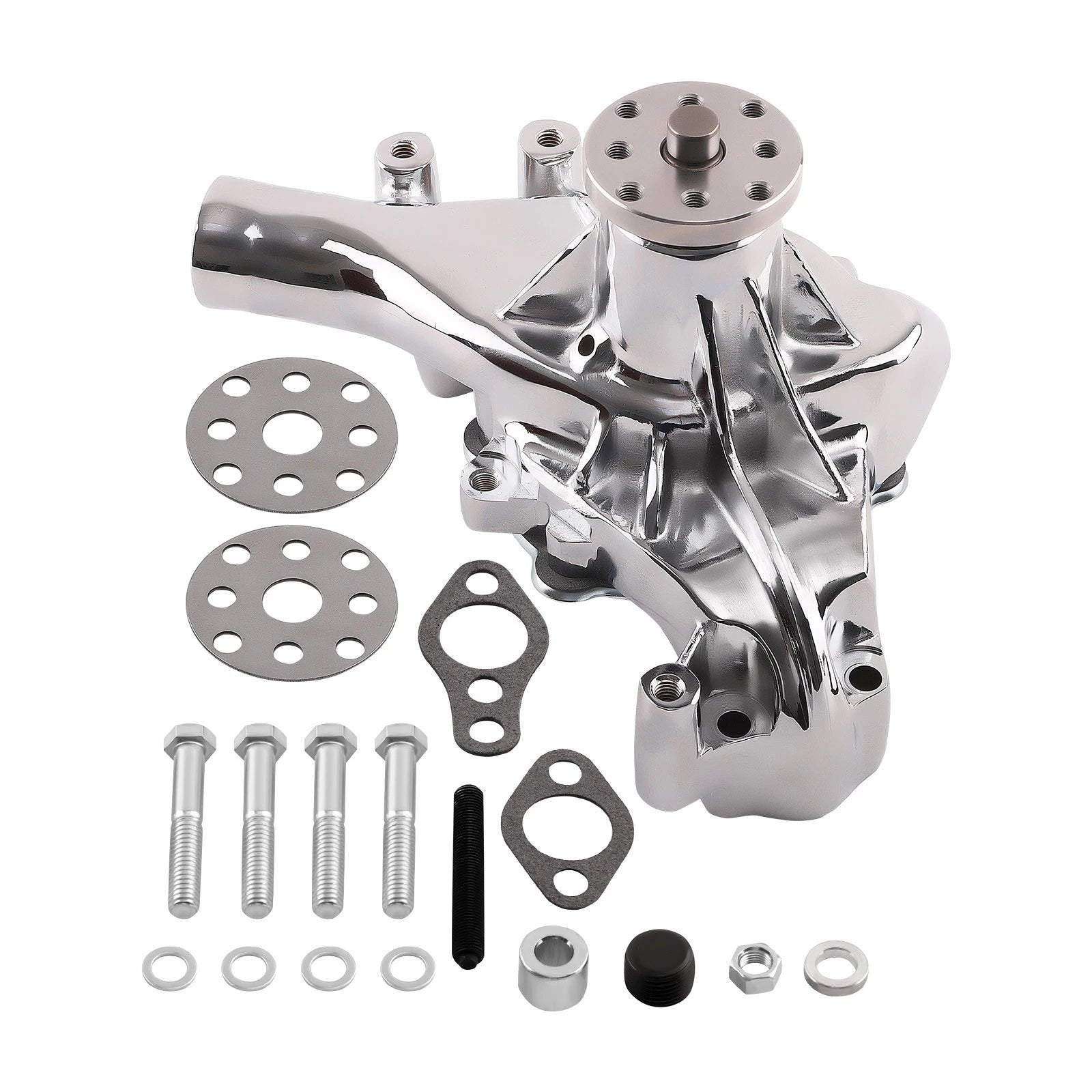 Chrome Water Pump for Chevrolet Small Block 283 305 350 (1969–1987) W/ Gasket Kit