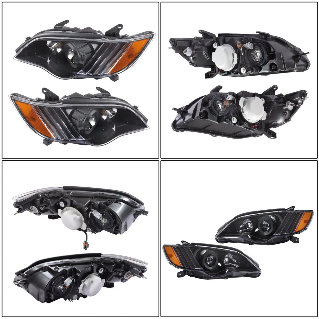 Halogen Headlight Assembly Set of 2 for Subaru Legacy (2008–2009) Black Housing