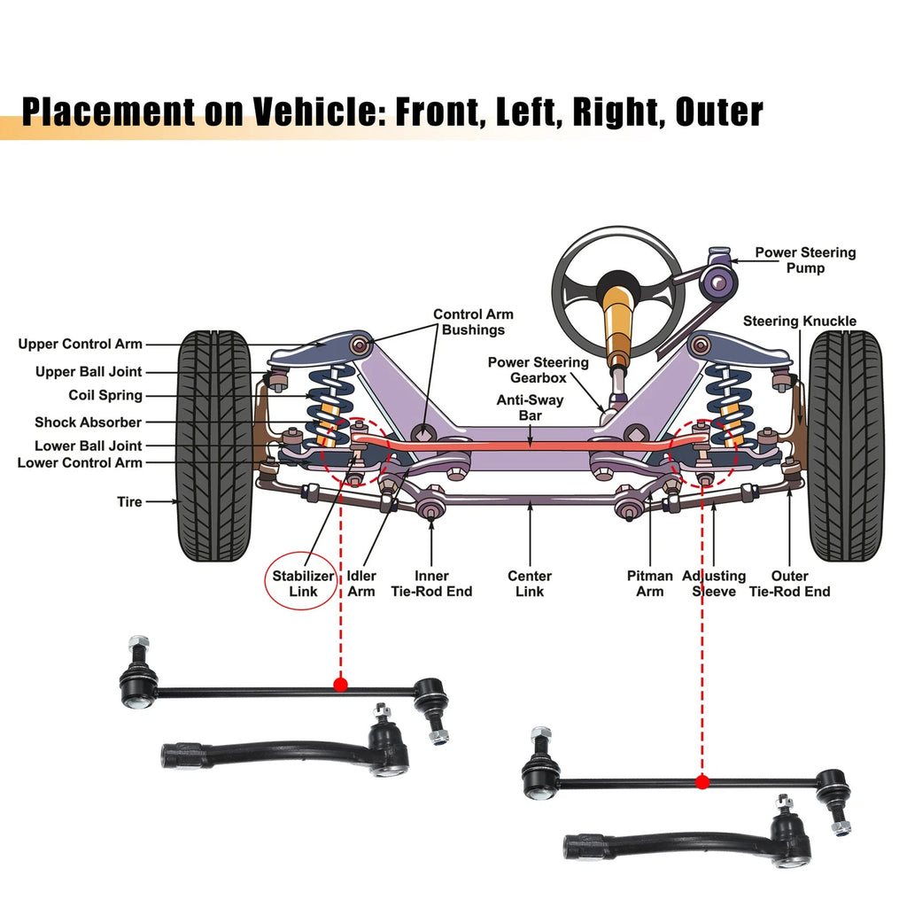 Set of 4 Front Sway Bar Link Outer Tie Rods for Hyundai Elantra (2013–2016)