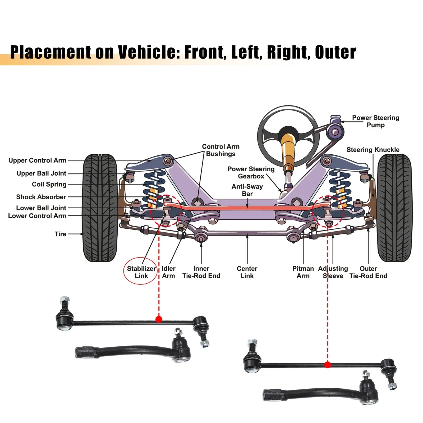 Set of 4 Front Sway Bar Link Outer Tie Rods for Hyundai Elantra (2013–2016)