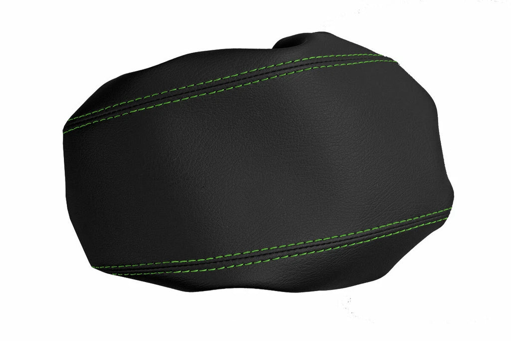 Leather Console Lid Armrest Cover for Ford Focus (2008–2011) Black Green Stitch