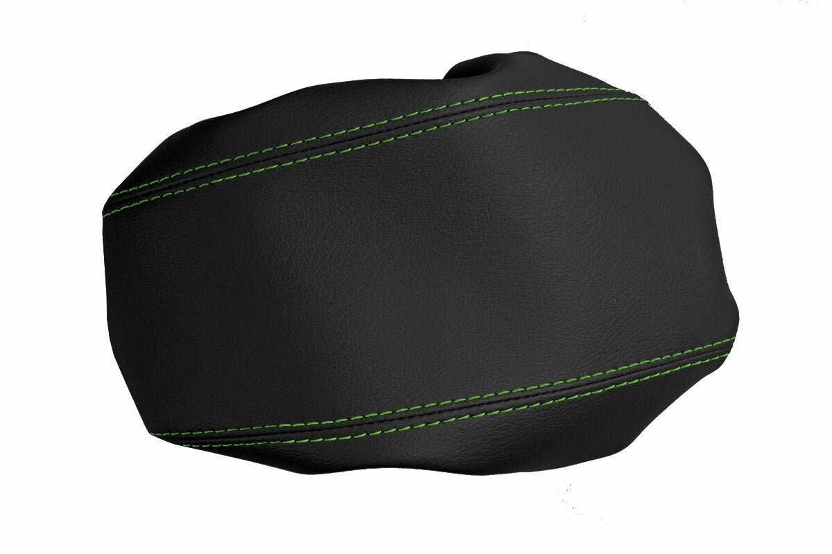 Leather Console Lid Armrest Cover for Ford Focus (2008–2011) Black Green Stitch