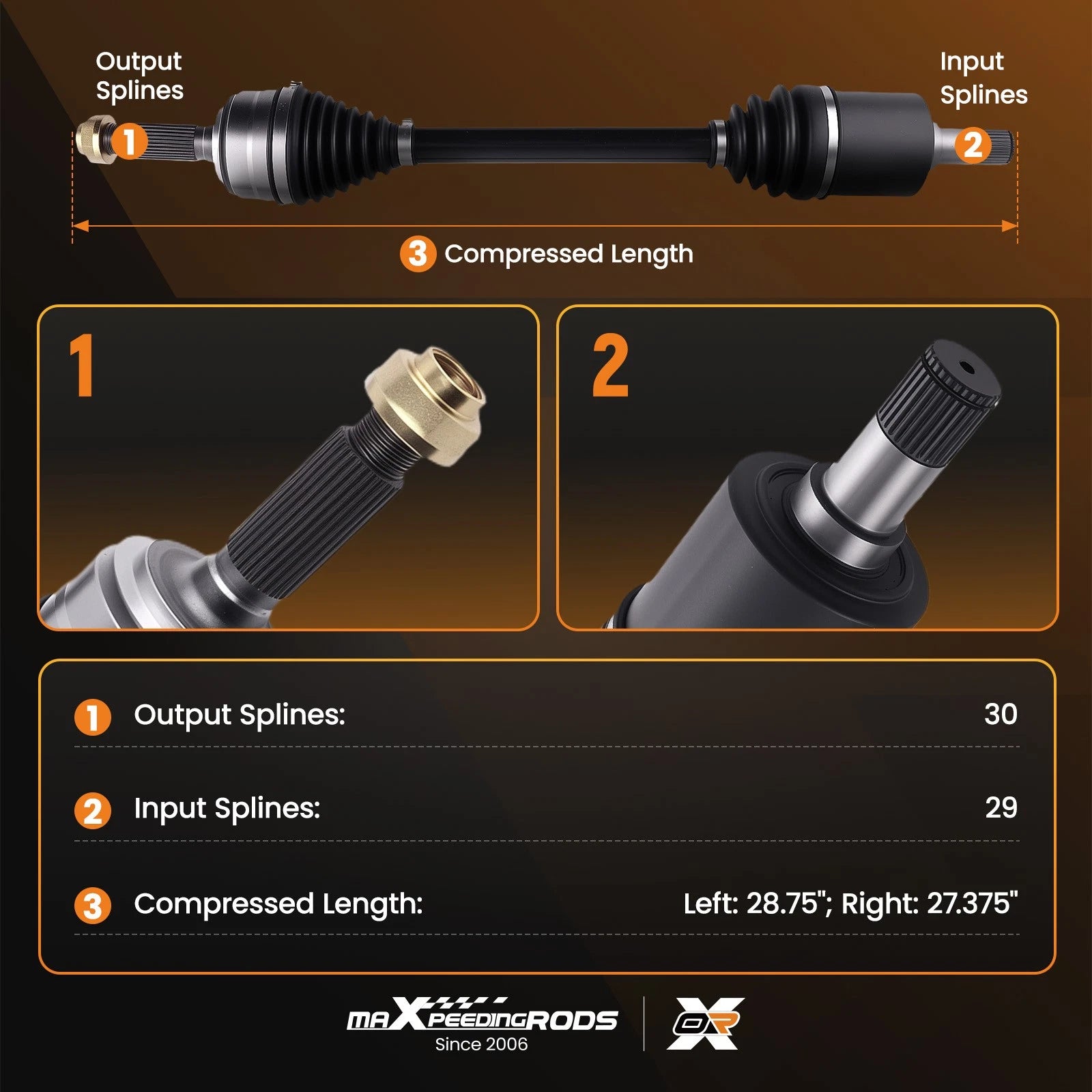 2X CV Axle Shaft for Honda Pilot (2009–2011) Acura MDX (2007–2009)
