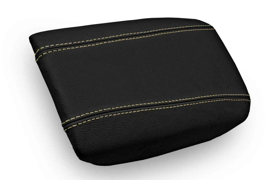 Leather Console Lid Armrest Cover for Volvo S80 (1999–2006) Black Beige Stitch