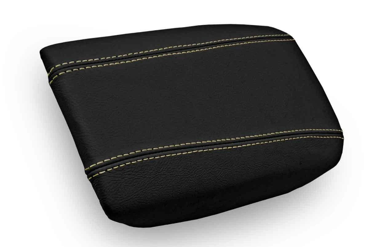 Leather Console Lid Armrest Cover for Volvo S80 (1999–2006) Black Beige Stitch