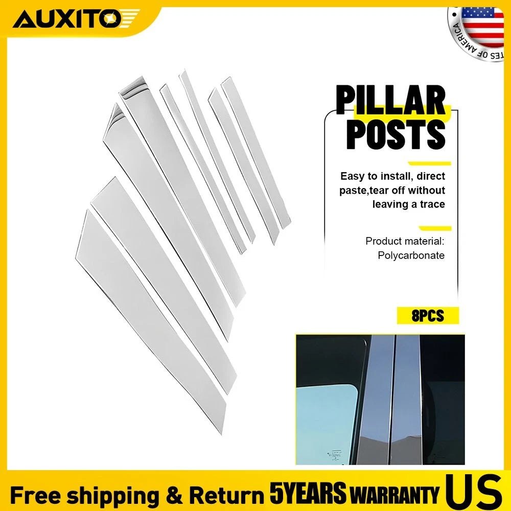 Set of 8 Chrome Exterior Window Pillar Post Trim Covers for Toyota RAV4 (2013–2018)