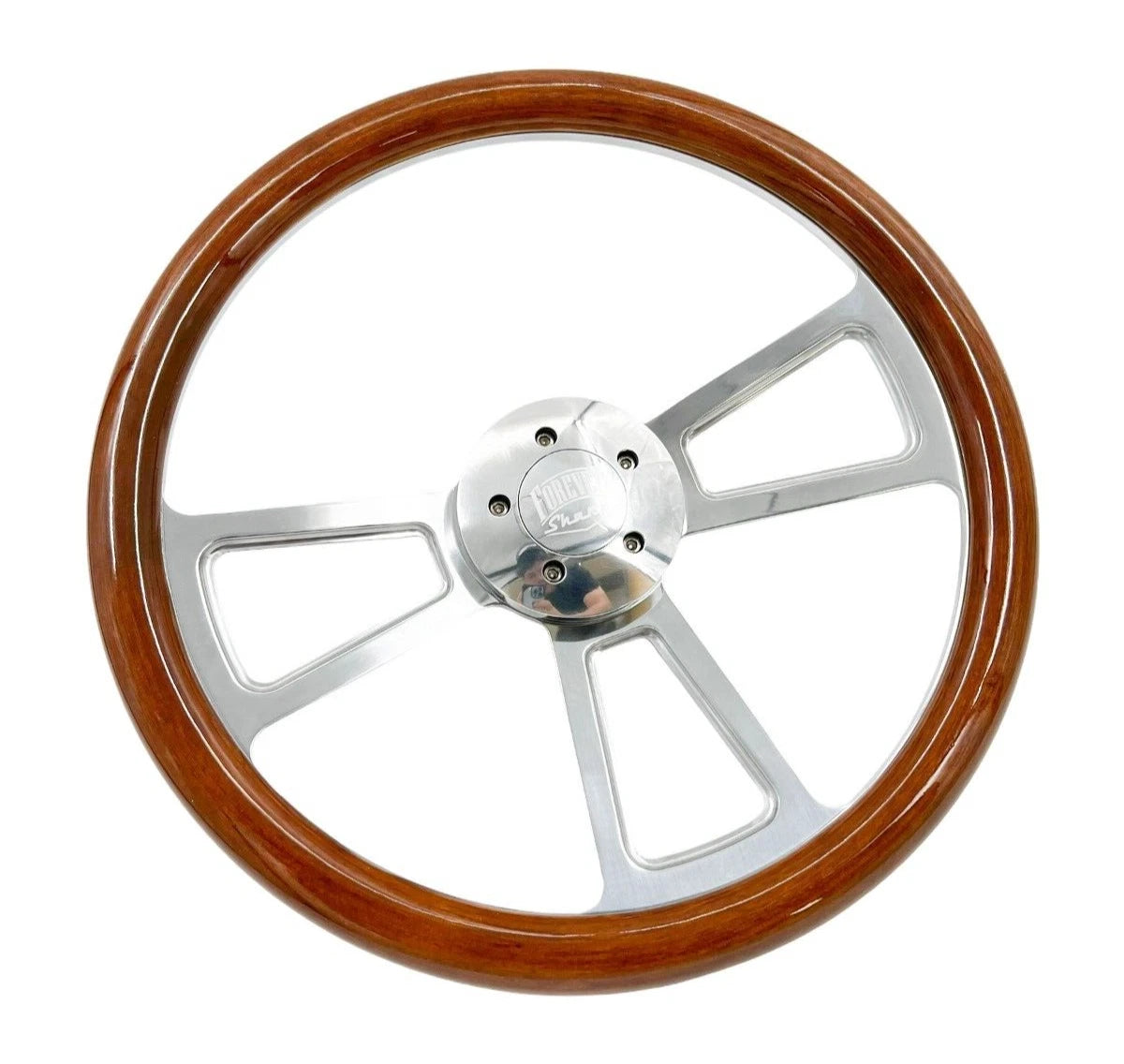 Polished 5 Hole Steering Wheel Dark Wood Wrap for Peterbilt Kenworth (18")