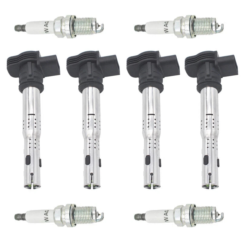 Set of 4 Ignition Coils + 4 Spark Plugs for VW Audi 1.8L 2.0L (2005–2016) UF575 UF529