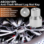 Wheel Lock Lug Nut for VW Touareg (2004-2010) - 2 x Locking Nut Key Socket Tool