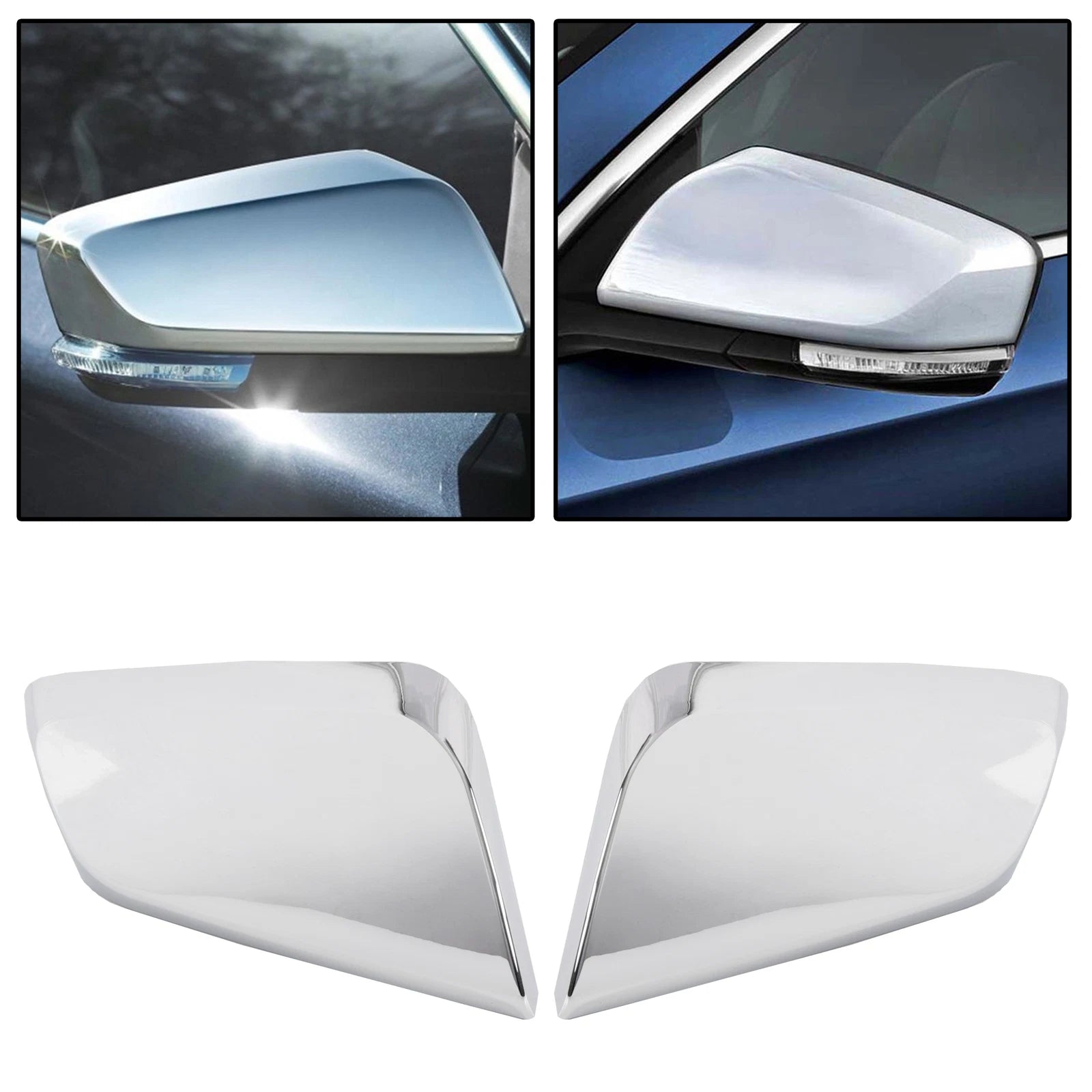 Set of 2 Clip-On Triple Mirror Covers for Chevy Impala (2014–2020) Chrome