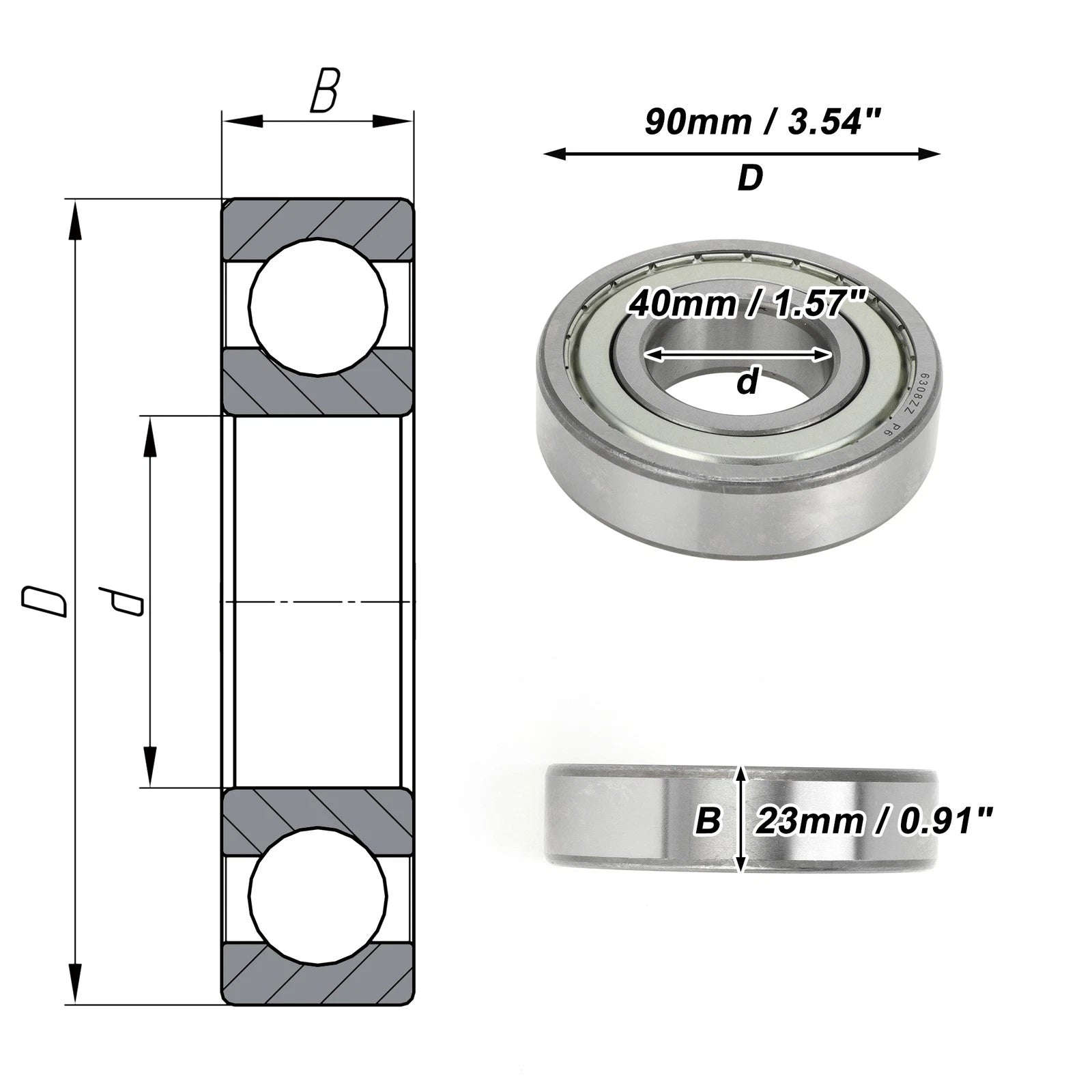6308ZZ Deep Groove Ball Bearing for Scooter Skateboard Wheel (P6)