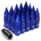 Set of 16 J2 7075 Forged Aluminum M12x1.25 Spiky Cap Lug Nuts with Lock & Key Blue