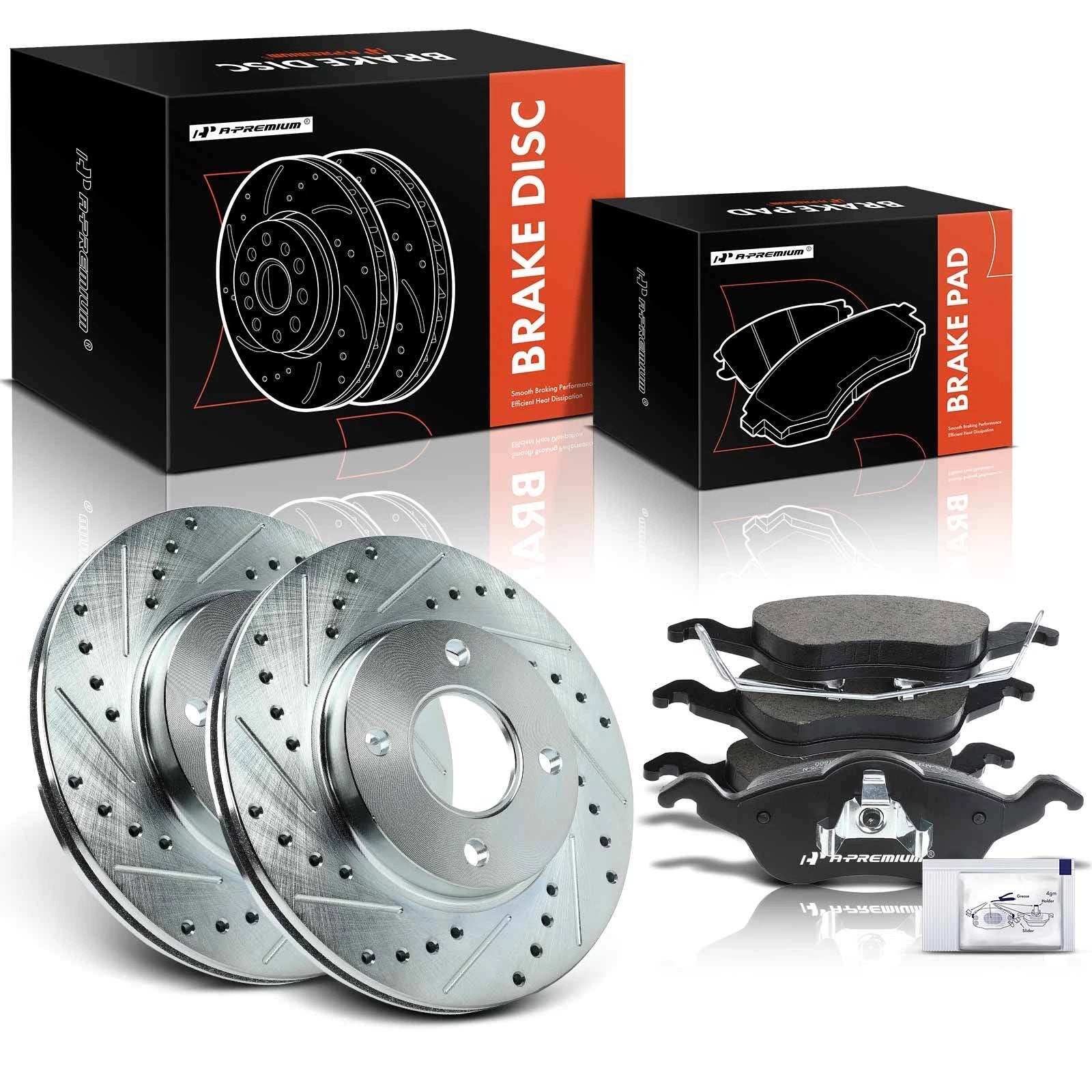 Set of 2 Front Drilled Brake Rotors & Ceramic Pads for Ford Focus (2000–2004)