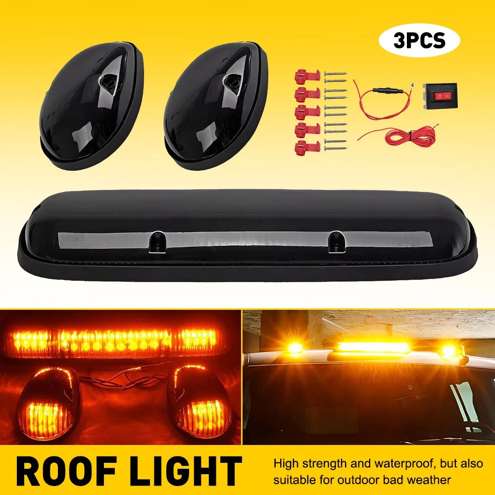 3PC Smoke Amber LED Cab Roof Lights for Chevy Silverado GMC Sierra (2002–2007)