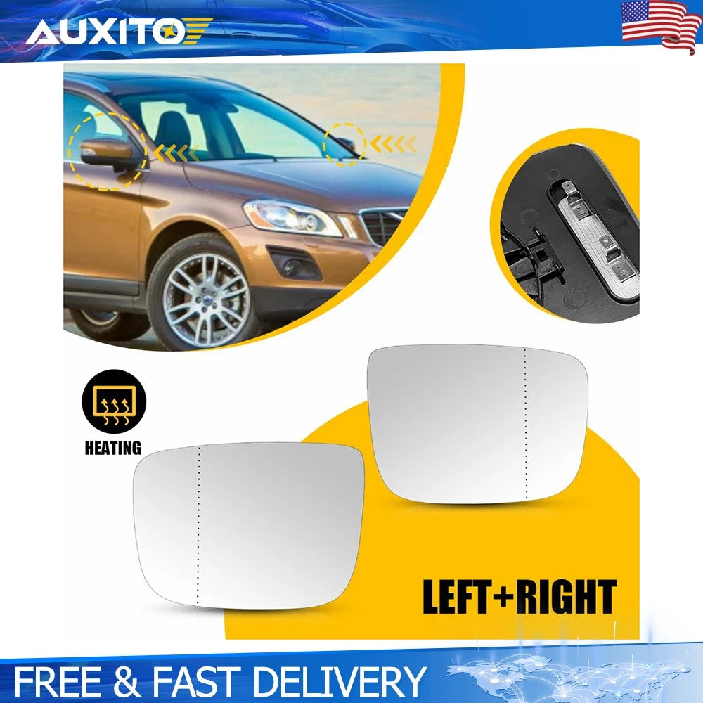 2Pcs Heated Mirror Glass with Backing Plate for Volvo XC60 (2010–2017) OE 31217273