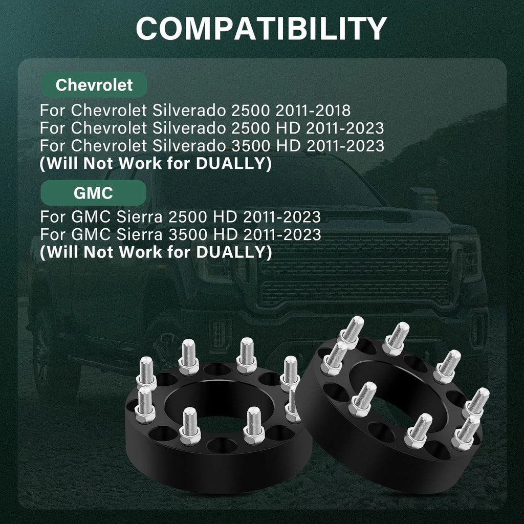 2X 8x180 Wheel Spacers 2'' for Chevy Silverado GMC Sierra 2500 3500 HD (2011–2023)