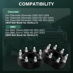 2X 8x180 Wheel Spacers 2'' for Chevy Silverado GMC Sierra 2500 3500 HD (2011–2023)