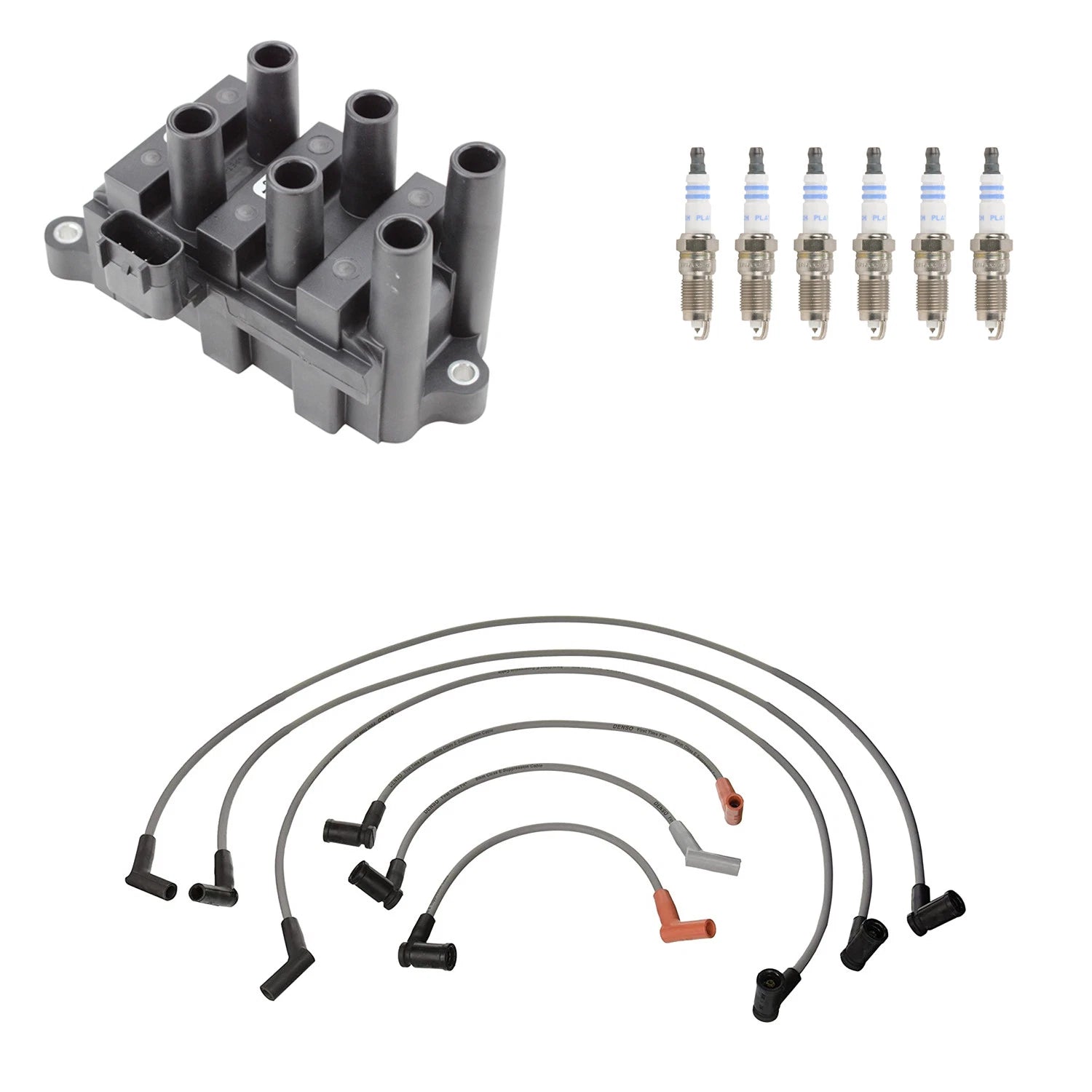 Denso Ignition Coil Wires & 6 Bosch Platinum Spark Plugs for F-150 (1997–2003)
