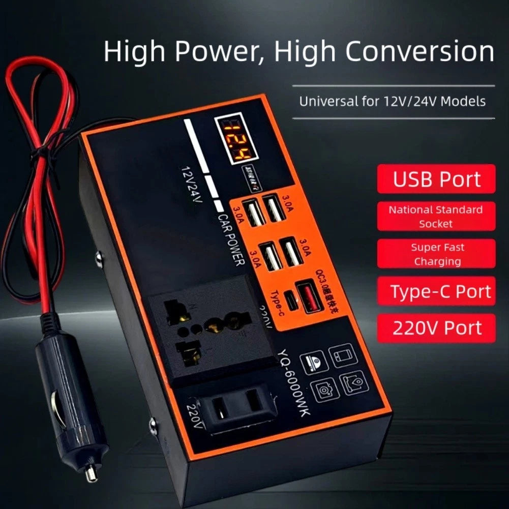 USB Fast Charge Car Inverter Adapter DC 12V 24V to AC 220V