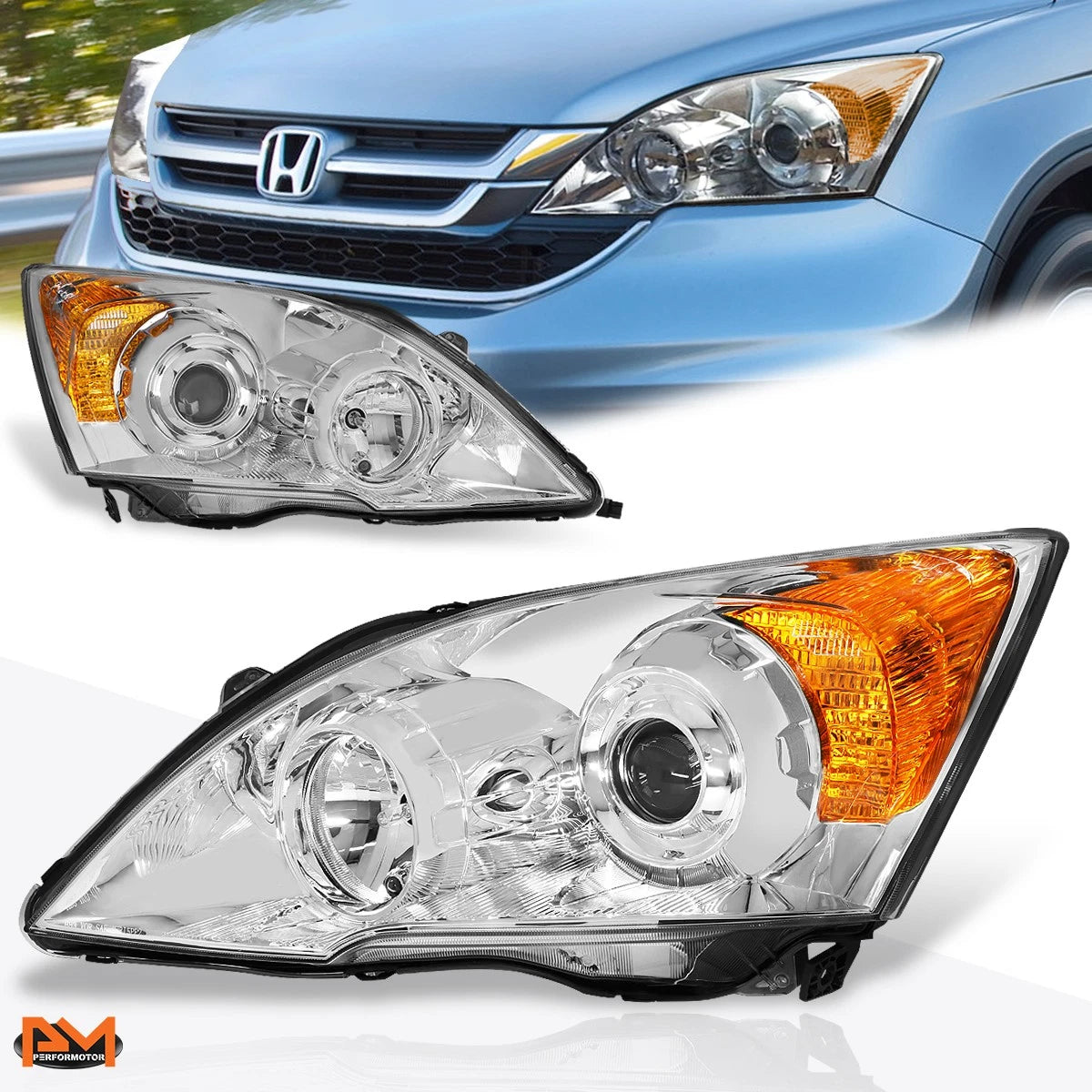 Projector Headlight Set for Honda CR-V (2007–2011) Chrome Housing Amber Corner