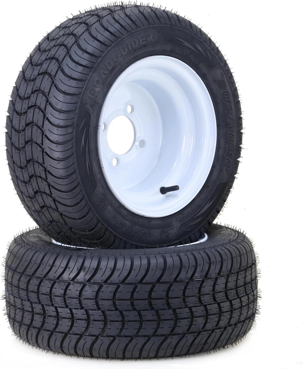 Set of 2 205/50-10 4-Ply Golf Cart Tire Rims w/ 4 Lugs on 4" White