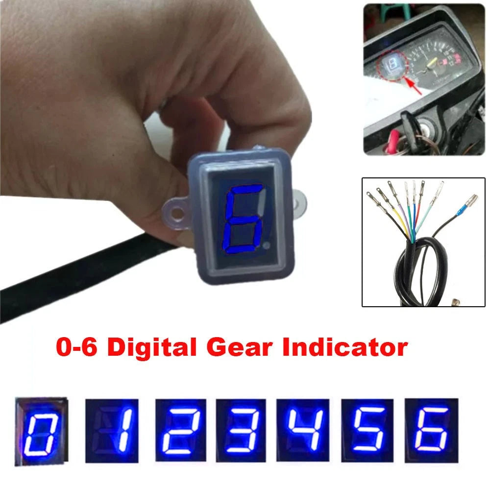 Blue LED Digital Gear Indicator Light for Motorcycle (0-6 Shift)