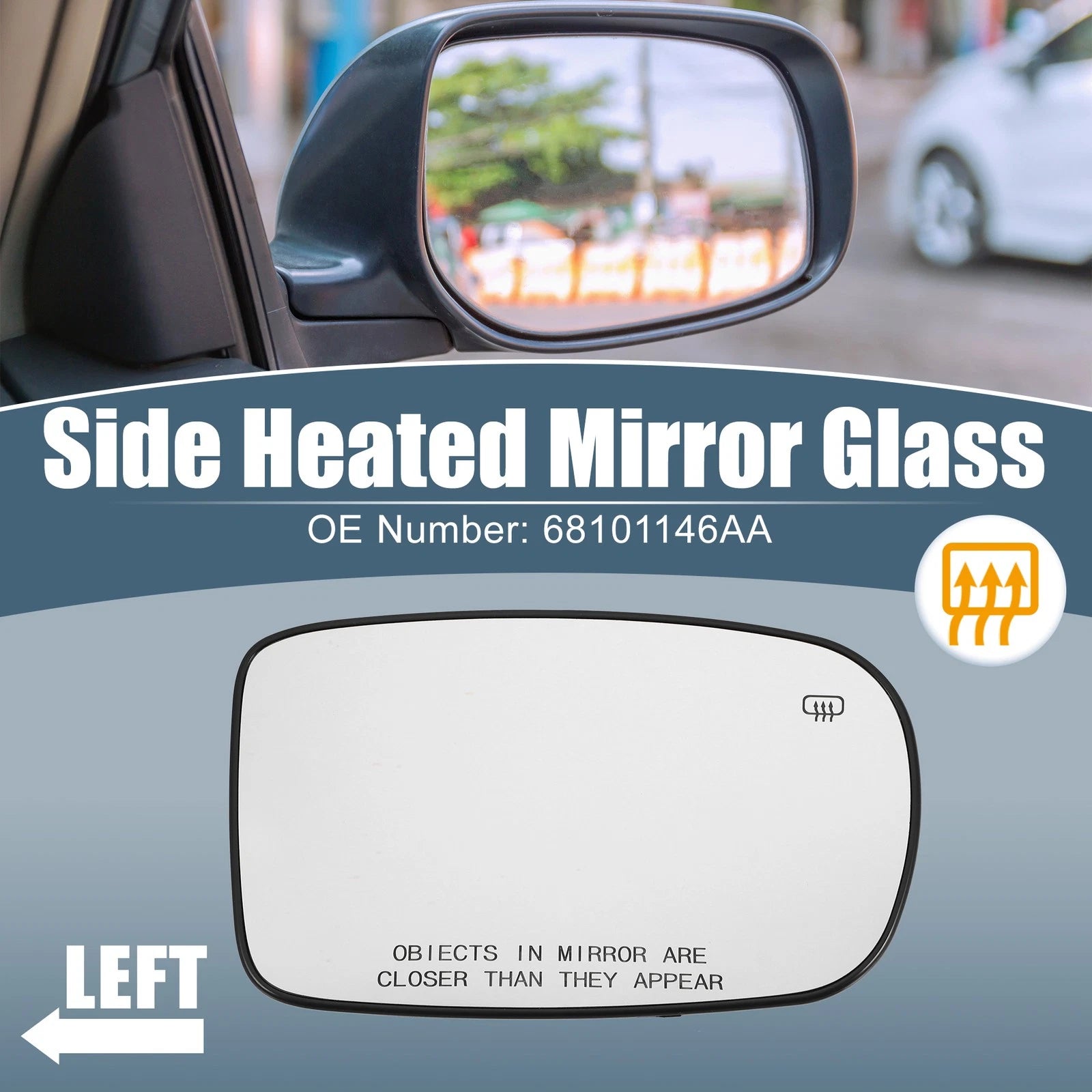 Heated Mirror Glass Right 68101146AA for Chrysler 200, Dodge Charger (2011–2021)