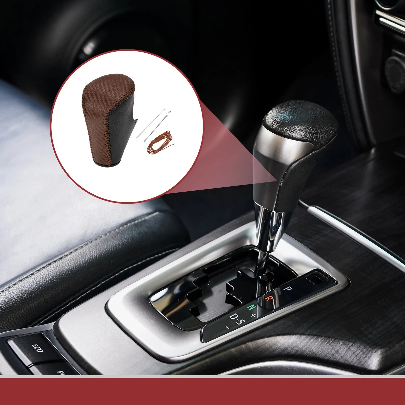 Gear Shift Knob Cover for Honda Accord 8 (2008–2012) Black Brown Leather